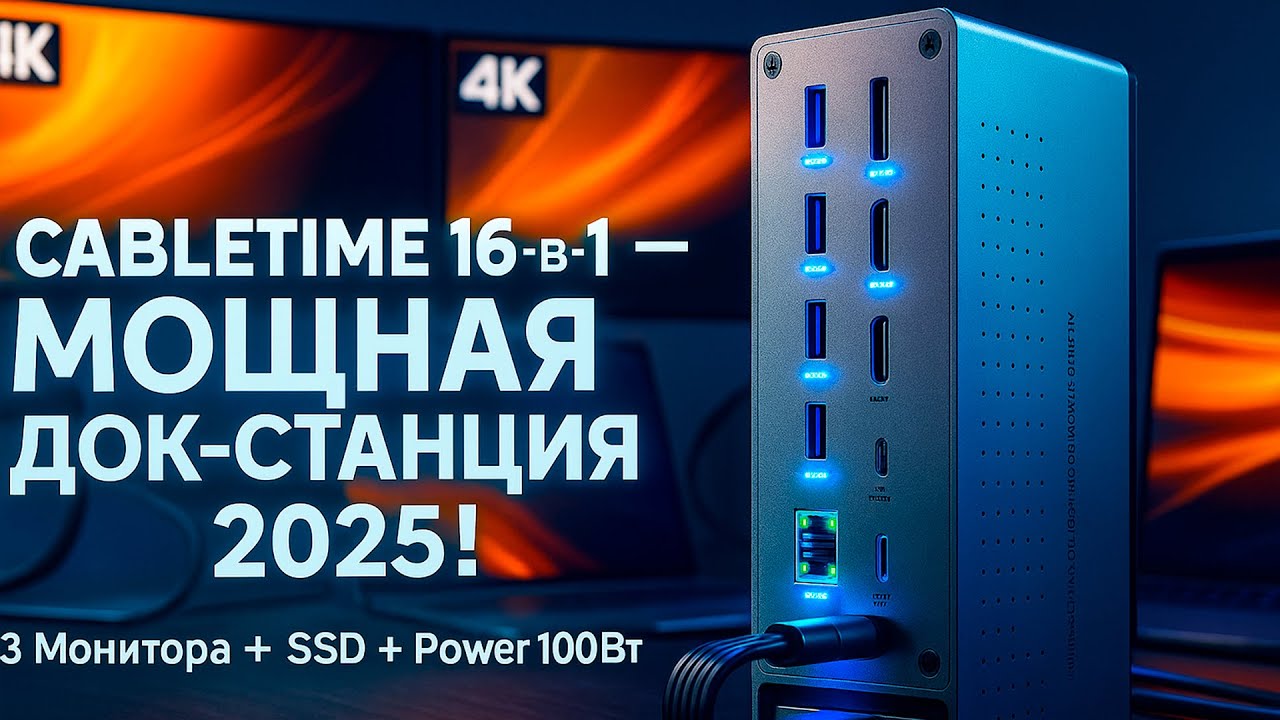 Эта CABLETIME Docking Station Type-C 16-в-1 заменит ВСЁ! SSD, 3 Монитора и Мощный Power Delivery