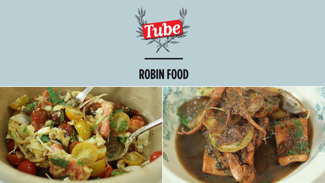 ROBINFOOD / Ensalada de tomate “agazpachao” + Calamares estofados “choupas”