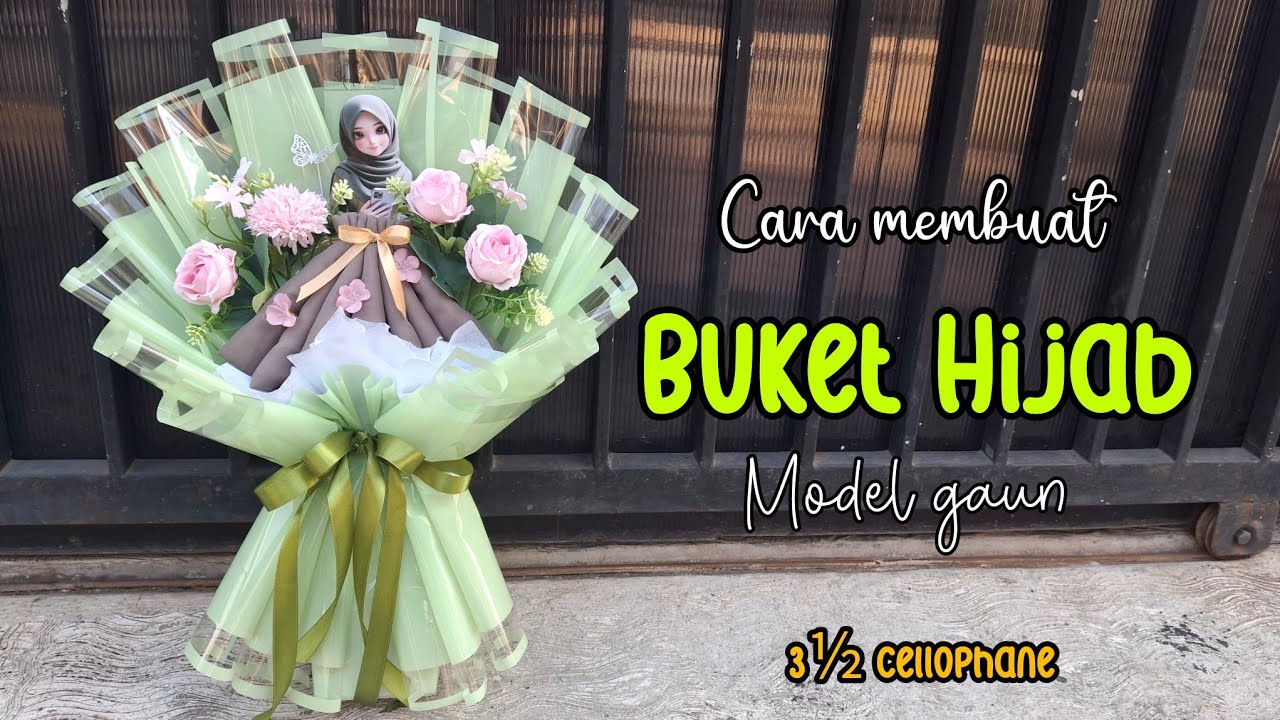 Cara membuat buket hijab model rok gaun