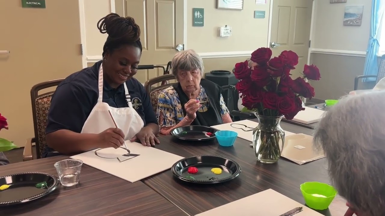 Painting a Vase of Roses Activity | Transitional Memory Care at Chateau Madeleine, Melbourne FL