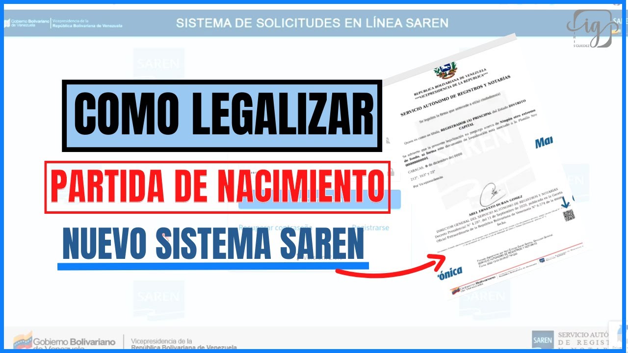 CARGAR PARTIDA DE NACIMIENTO PARA LEGALIZAR EN NUEVO SISTEMA SAREN PASO A PASO Venezuela