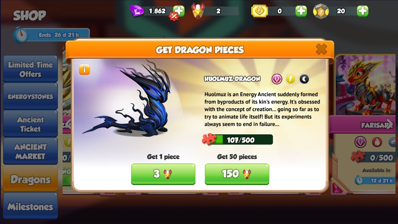 107/500 Huolmuz Dragon | Opened 125 Ancient Energy Fire Tickets | Dragon Mania Legends