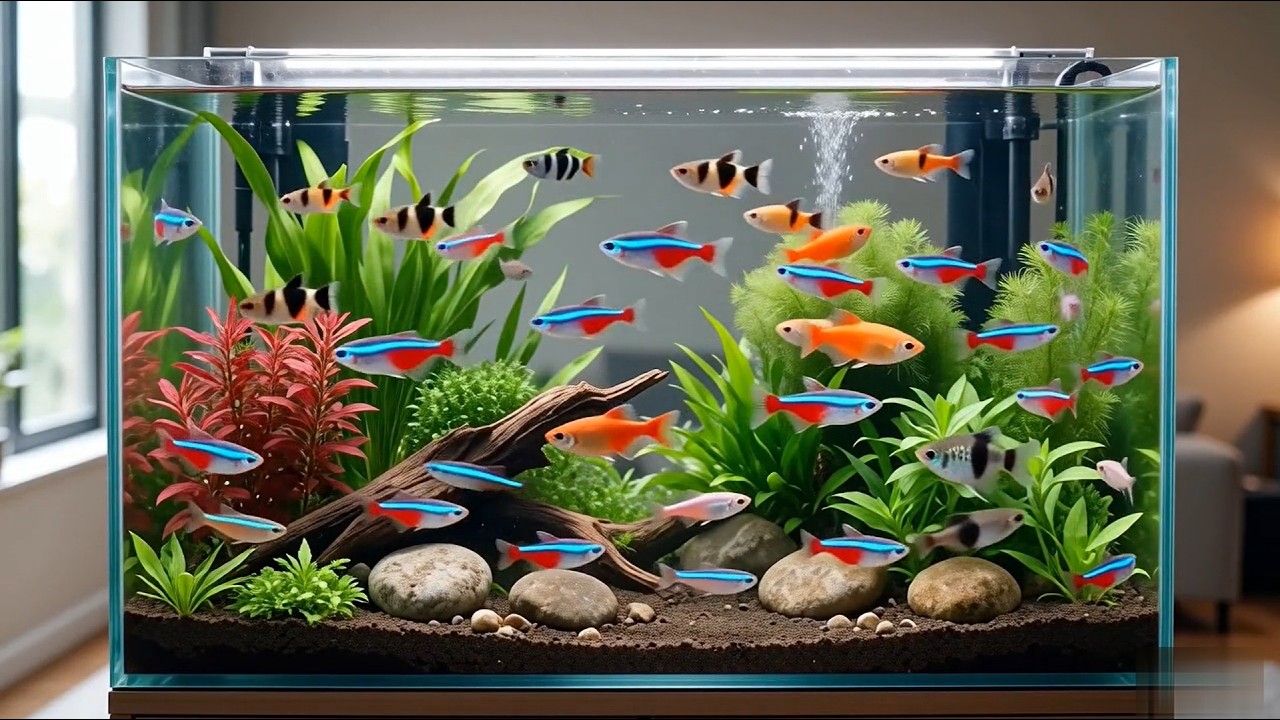 180 secs huge fish tank video. White noise. Relax.