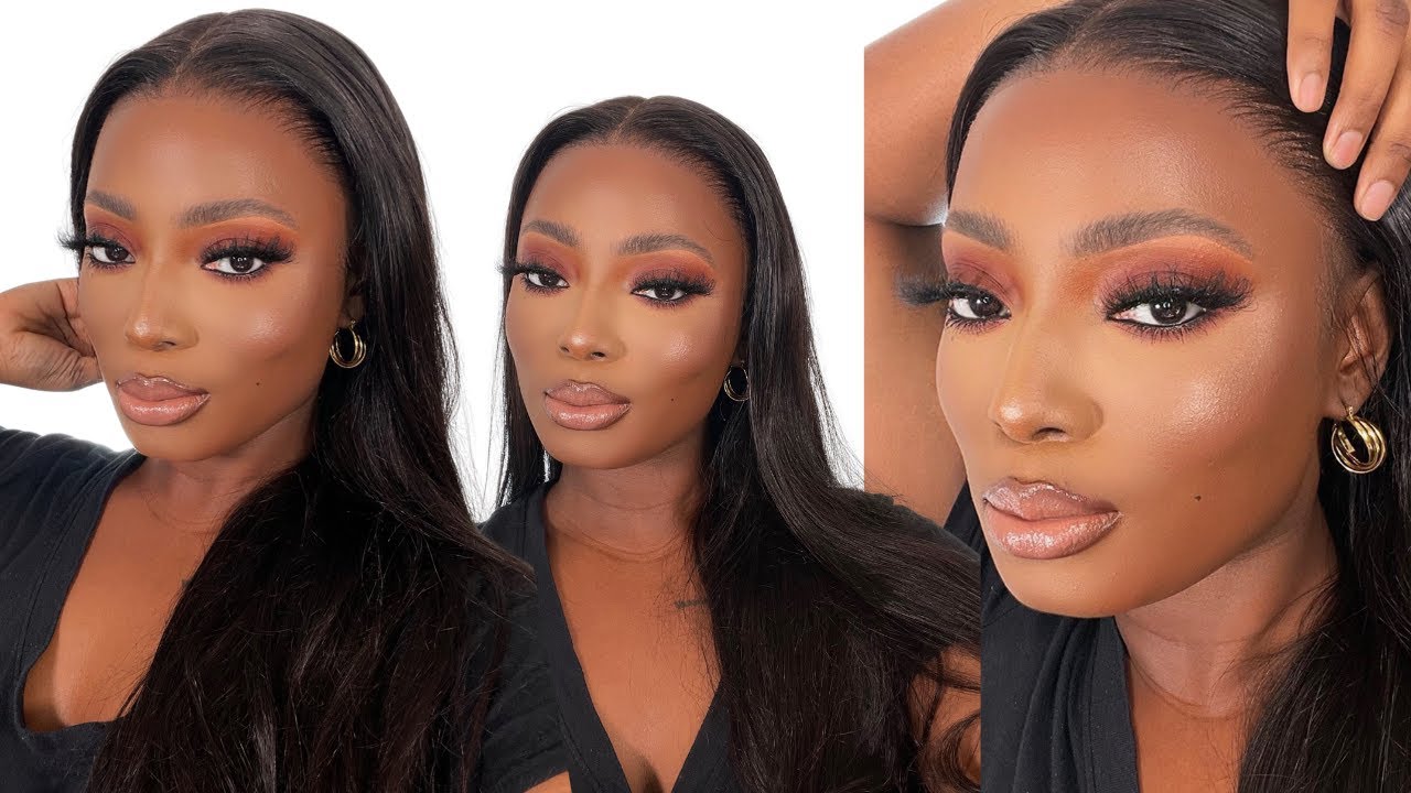 GRWM QUICK & SIMPLE MAKEUP LOOK FT WOWAFRICAN CLEAN HAIRLINE STRAIGHT WIG