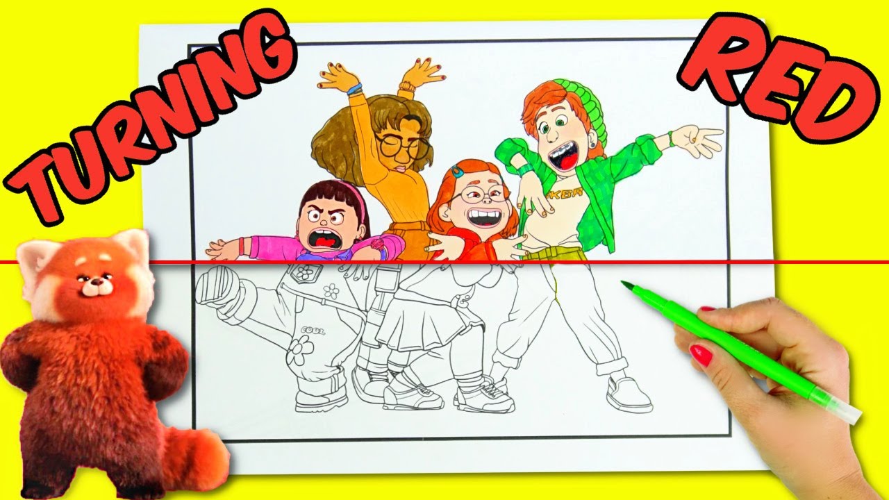 Disney Pixar Turning Red: Mei Lee, Priya, Abby, Miriam Coloring