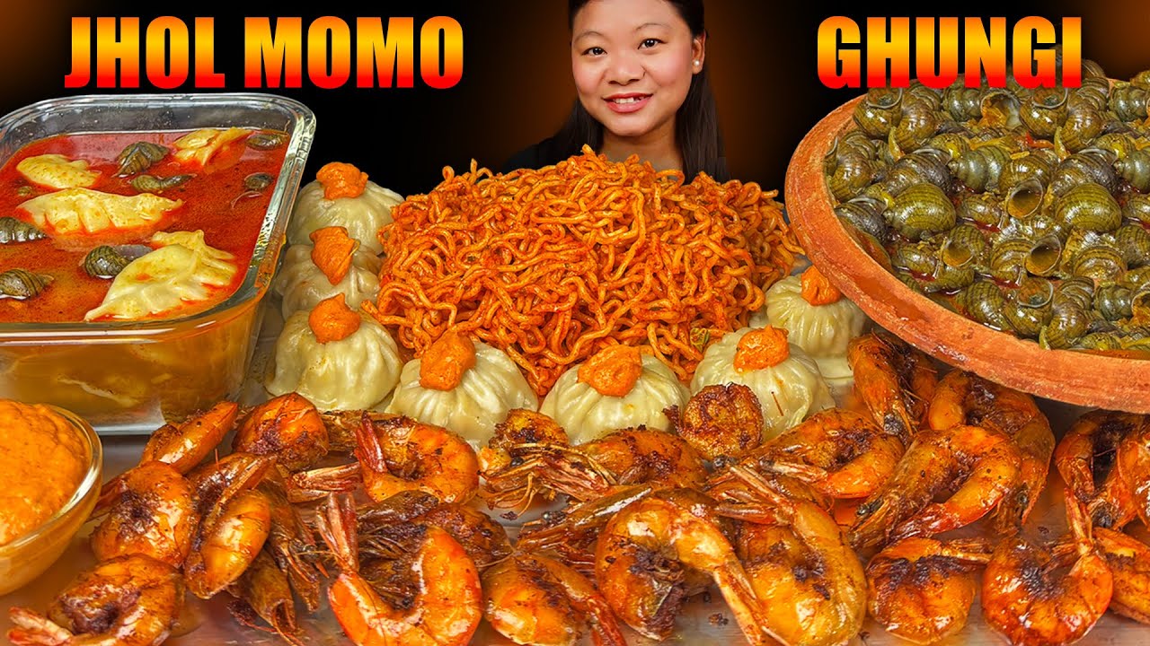 Eating Ghungi (Water Snails)Jhol Momo, Fried Shrimp & 3X Spicy Noodles | Nepali Street Food