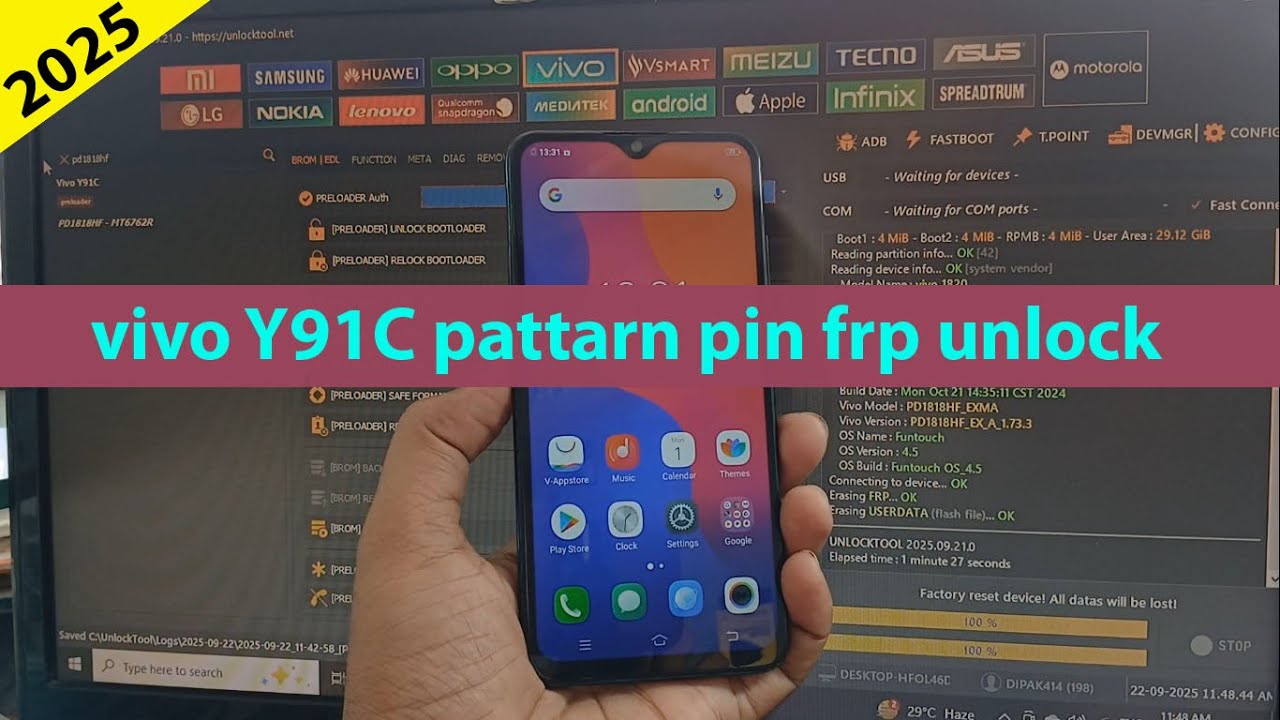 vivo Y91C pattern pin frp unlock by unlock tool 2025.