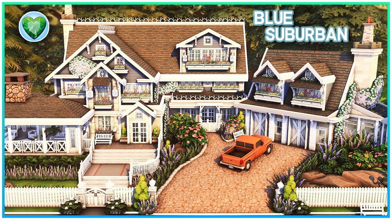 Most Dreamy Blue Suburban! [NO CC] Perfect Sims 4 Family Home - Sims 4 Speed Build | Kate Emerald