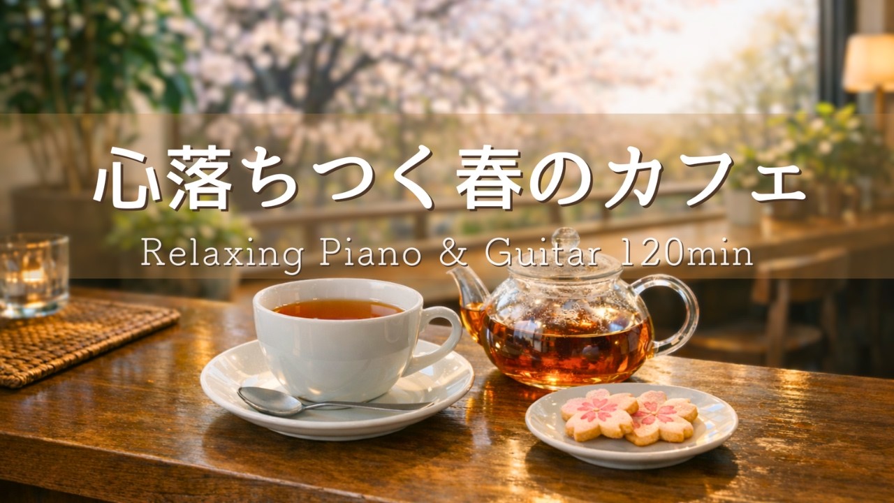 【癒しBGM】心やすらぐ春の桜カフェ🌿穏やかなひとり時間 Relaxing Piano & Guitar 120min｜リラックス・読書・勉強・作業用音楽