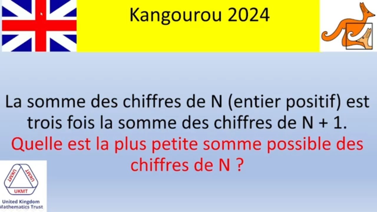 Kangourou 2024 -olympiade Junior Britannique : somme des chiffres d'un nombre