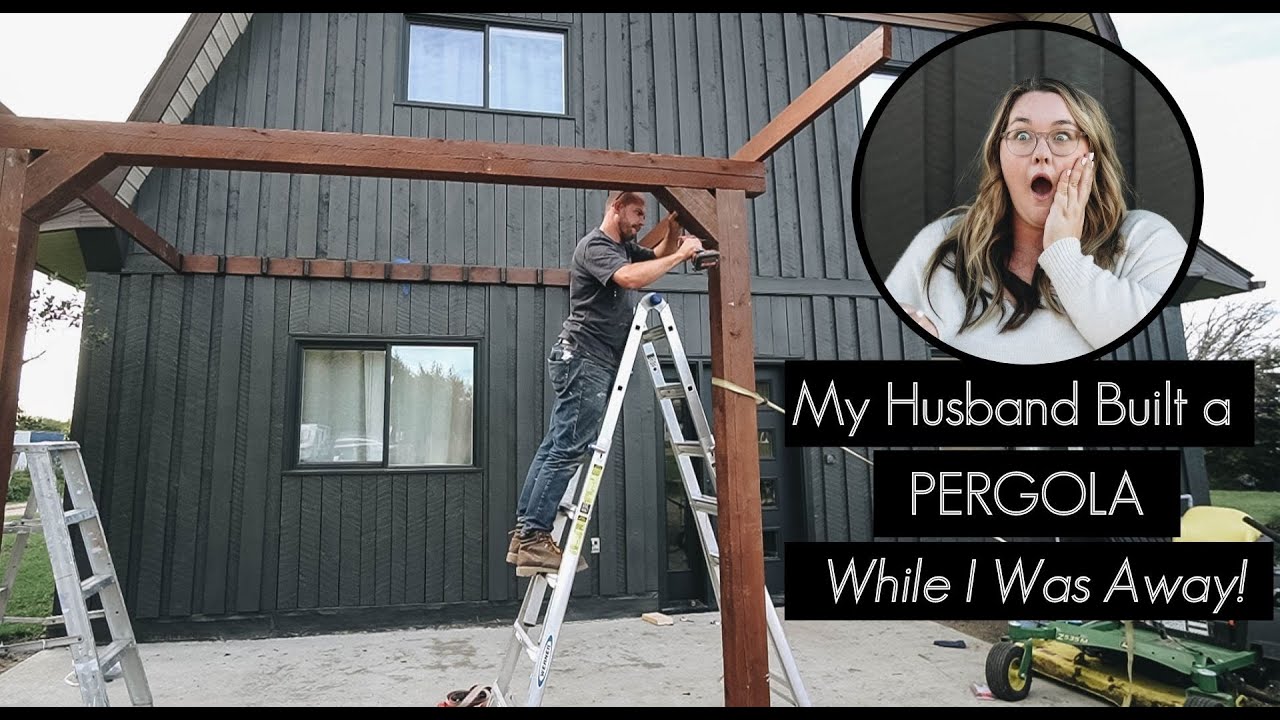 Building A Pergola on a Concrete Patio | DIY concrete slab and pergola attached to the house