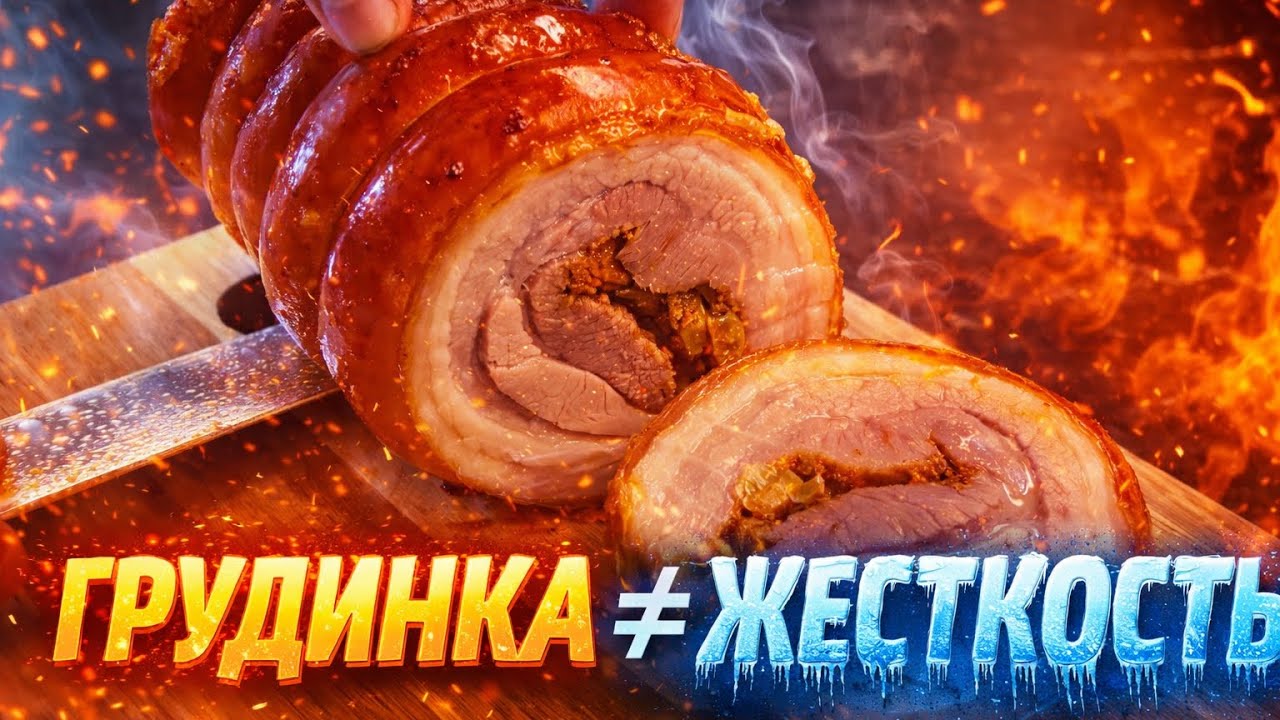 Свиная грудинка рулетом — сочный внутри, хрустящая шкура