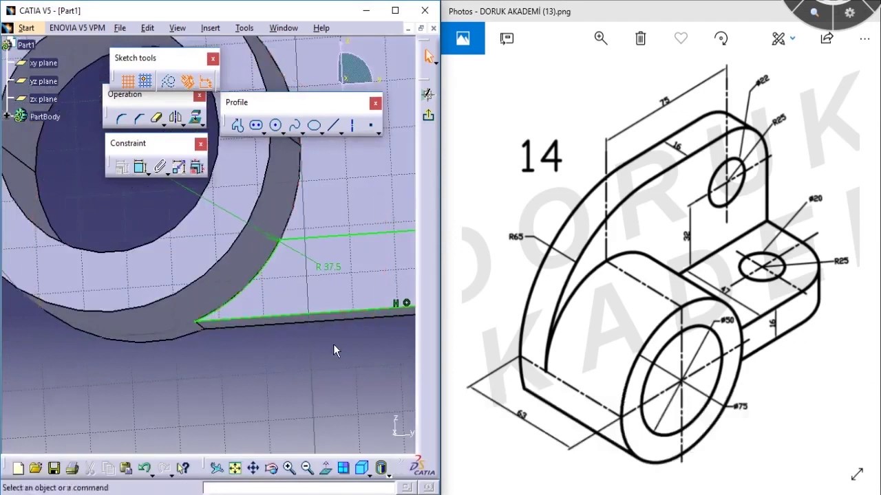 Catia Eğitim Videoları Türkçe 3D Örnek Çizim - 14 #catiaeğitim #catiaturk #drkacademy #catia
