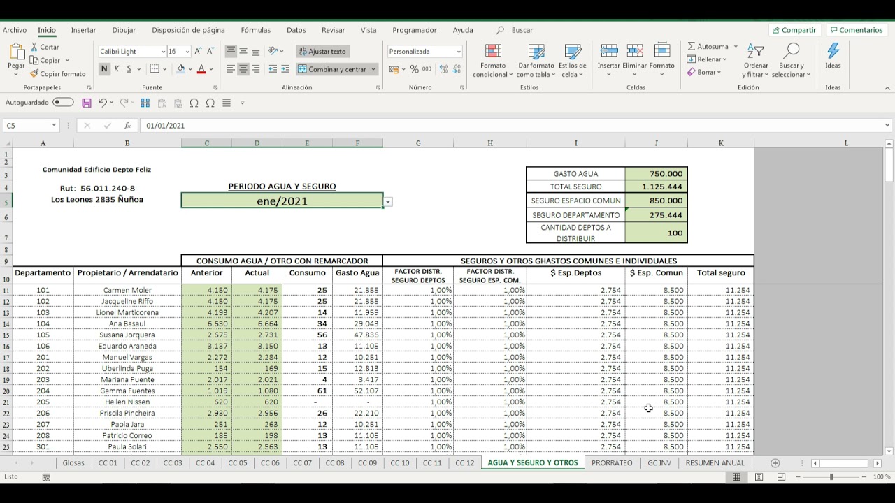 Planilla Gestion Gastos Comunes Condominios www.planillascontables.cl