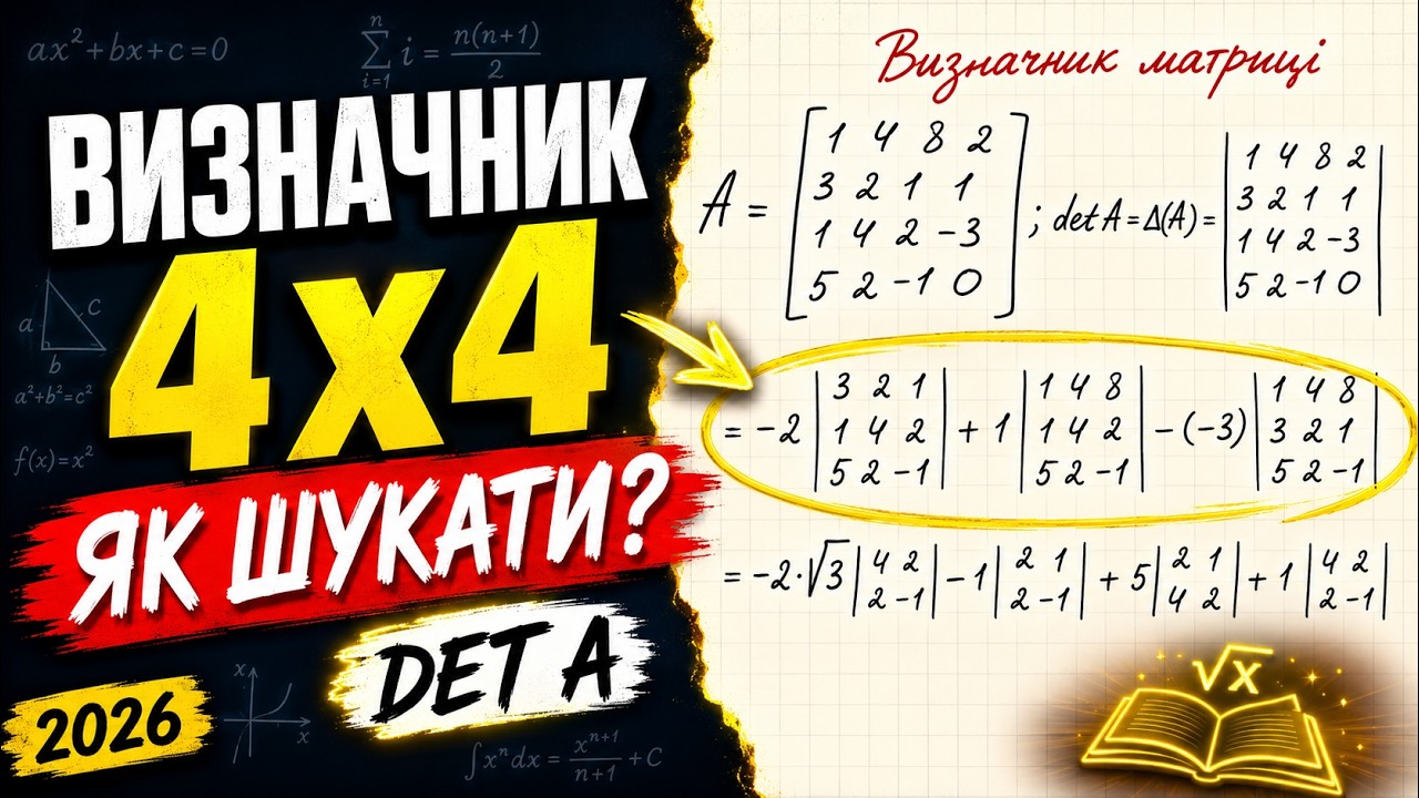 Визначник матриці 4x4 detA, як шукати визначник?