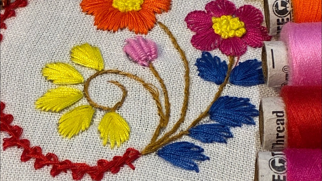 🔥🌺Trending Flower Embroidery Easy & Advanced Stitches#trending #viral#ytviral#embroidery#viralvideo 