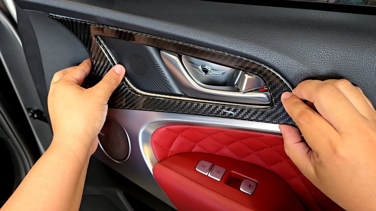 2018+ Genesis G70 Carbon Fiber Door Handle Trims (PrePreg Gloss Dry Carbon)