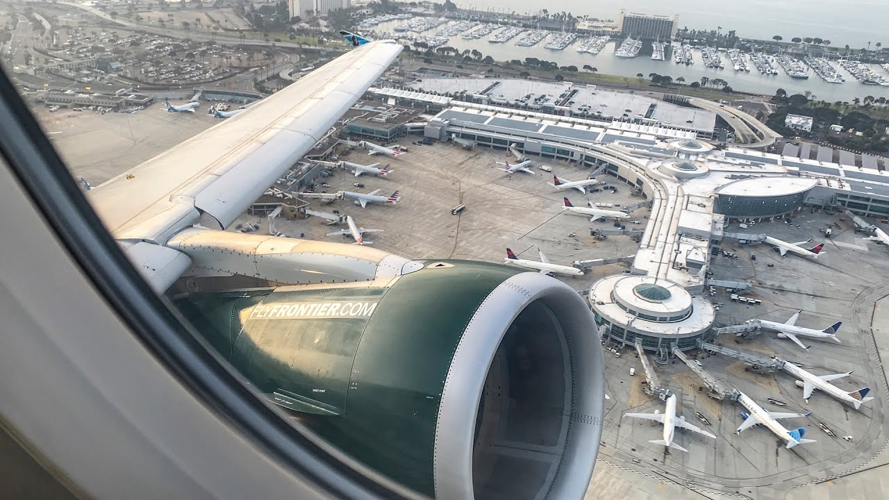 Frontier Airlines A320 takeoff SAN (with full climb out)