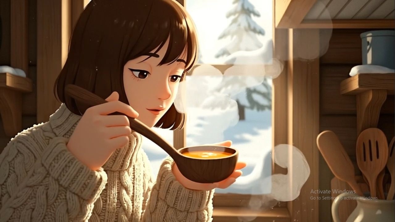 A Quiet Snowy Evening with Hot Pumpkin Soup ❄️ Ghibli ASMR