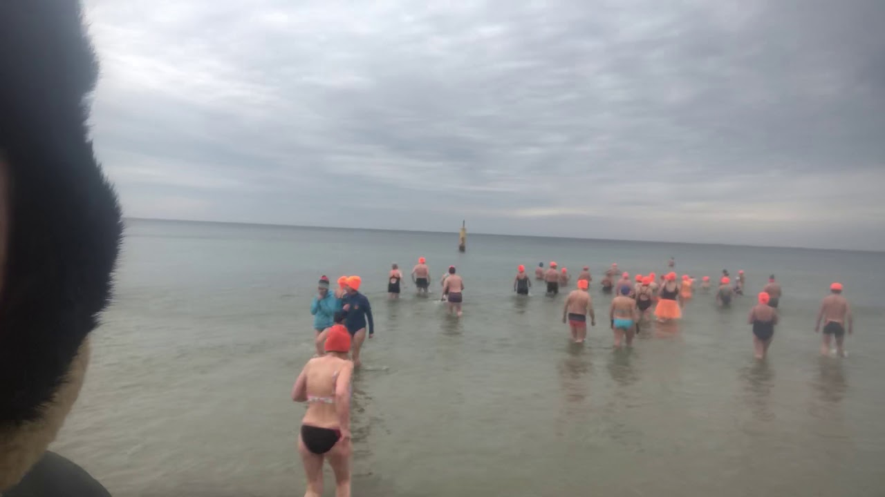 Swimming in the winter cold Baltic Sea .Stegna Poland 🇵🇱