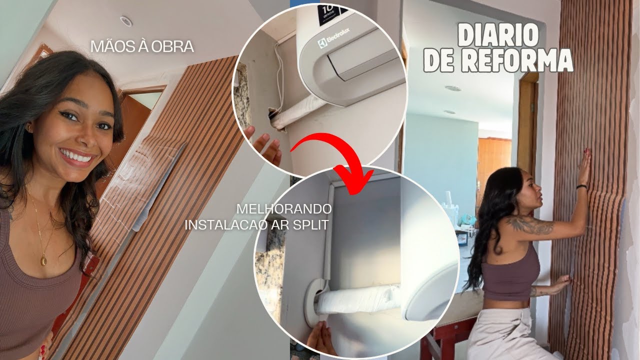 Papel de parede ripado e acabamento de ar condicionado split