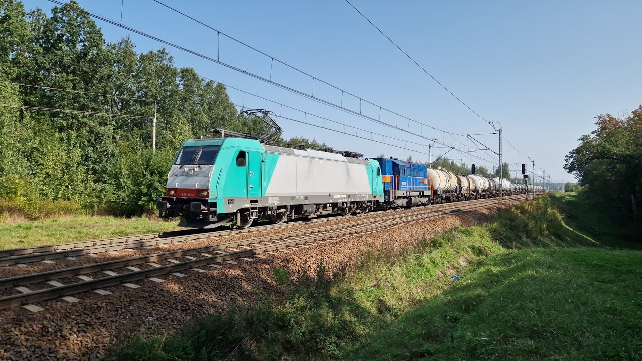E186 243-2 + T448p-100 ze składem cystern, przejeżdżają obok lubelskiego Starego Gaju 26.09.2023