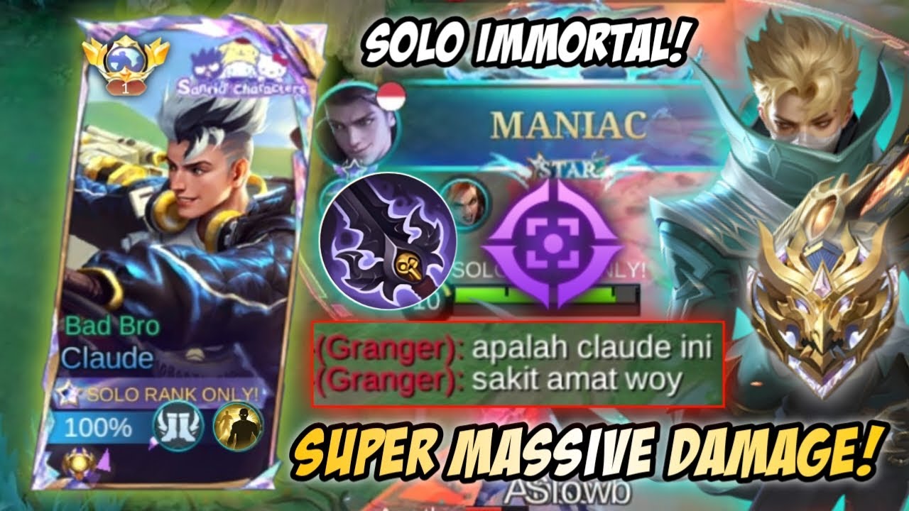 MANIAC! SUPER MASSIVE DAMAGE! CLAUDE ASSASIN MASIH TERLALU HARAM! | TOP GLOBAL CLAUDE - MLBB