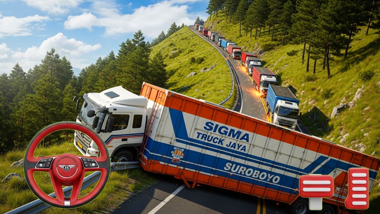 Heavy Cargo Truck on Extreme Village Road. Bus Simulator Indonesia