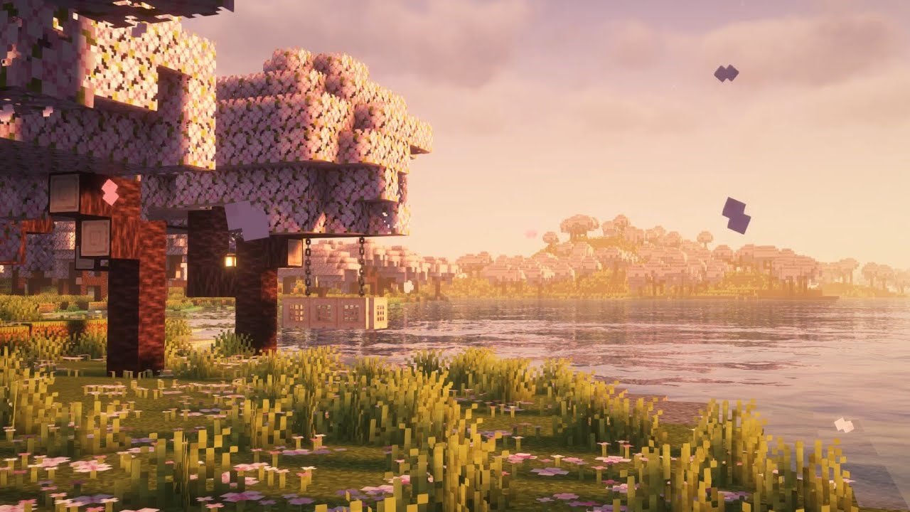 Peaceful Spring Night in Minecraft 🌙 Soft Wind & Calm Nature Sounds