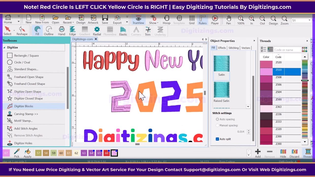 Happy New Year 2025 Digitizing Logo for Embroidery | Easy Digitizing Tutorial Episode 11 |#2025
