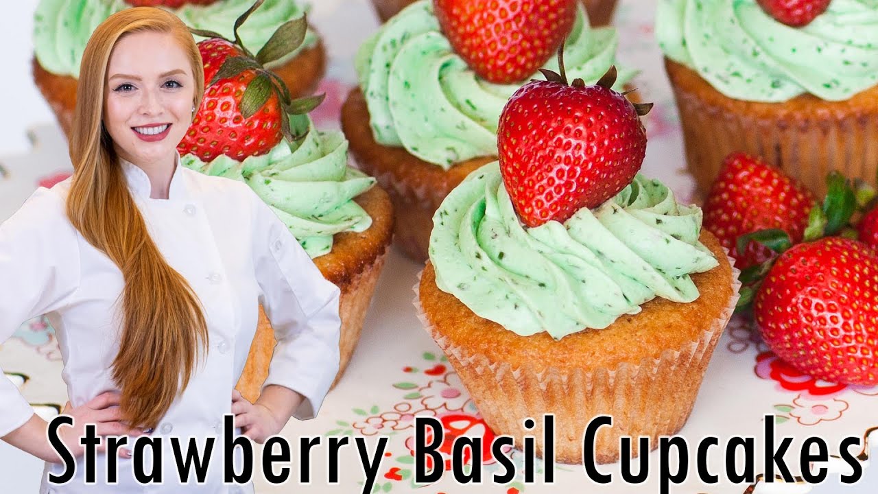 EASY Strawberry Cupcakes with Basil Buttercream! Unique Flavor Combo!