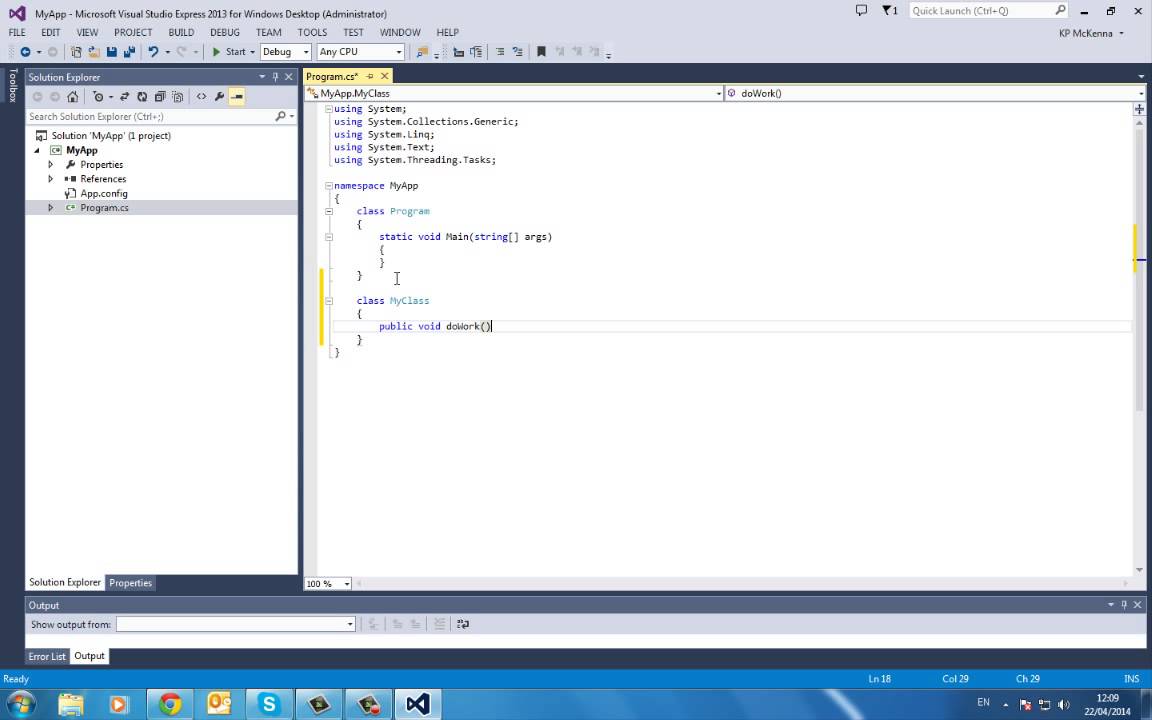 Create a Class in Visual Studio 2013