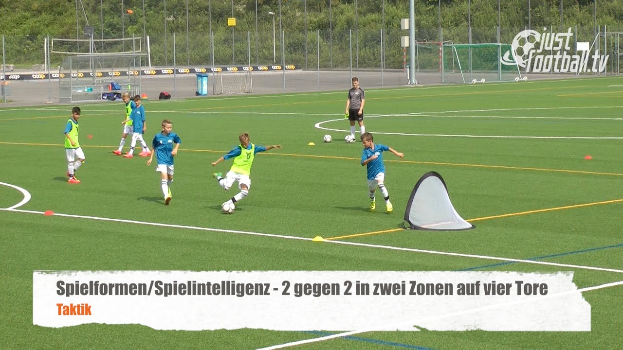 Fussballtraining: 2 gegen 2 in zwei Zonen - Spielform - Taktik