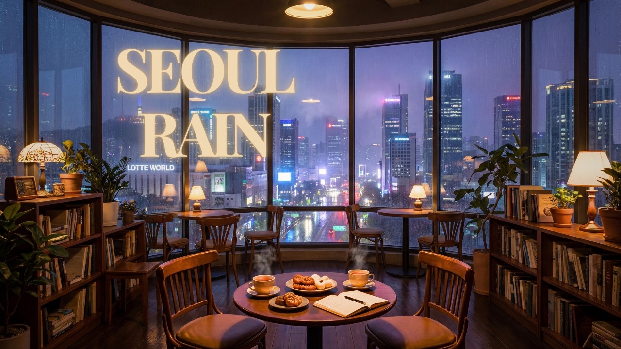 Rainy Seoul Café Above the City 🌧️ Cozy Piano for Study
