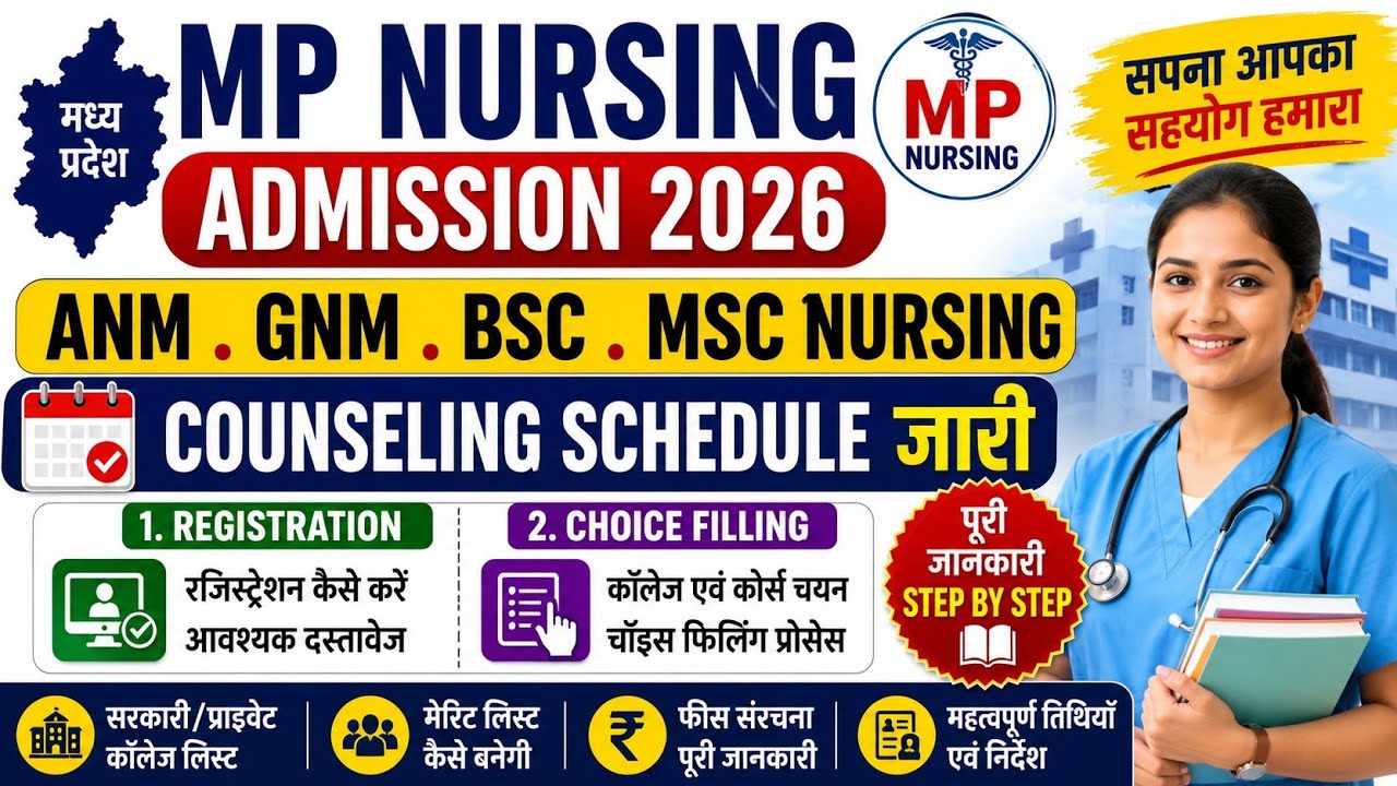 MP Nursing Admission 2026 | ANM GNM B.Sc M.Sc Nursing| Counseling Schedule जारी | Full Registration 