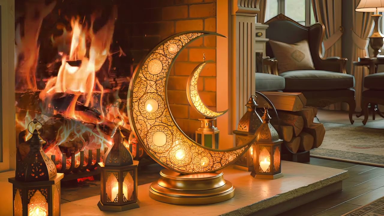 أجواء رمضان 2026 الدافئة مع فوانيس ومدفأة حطب🌙