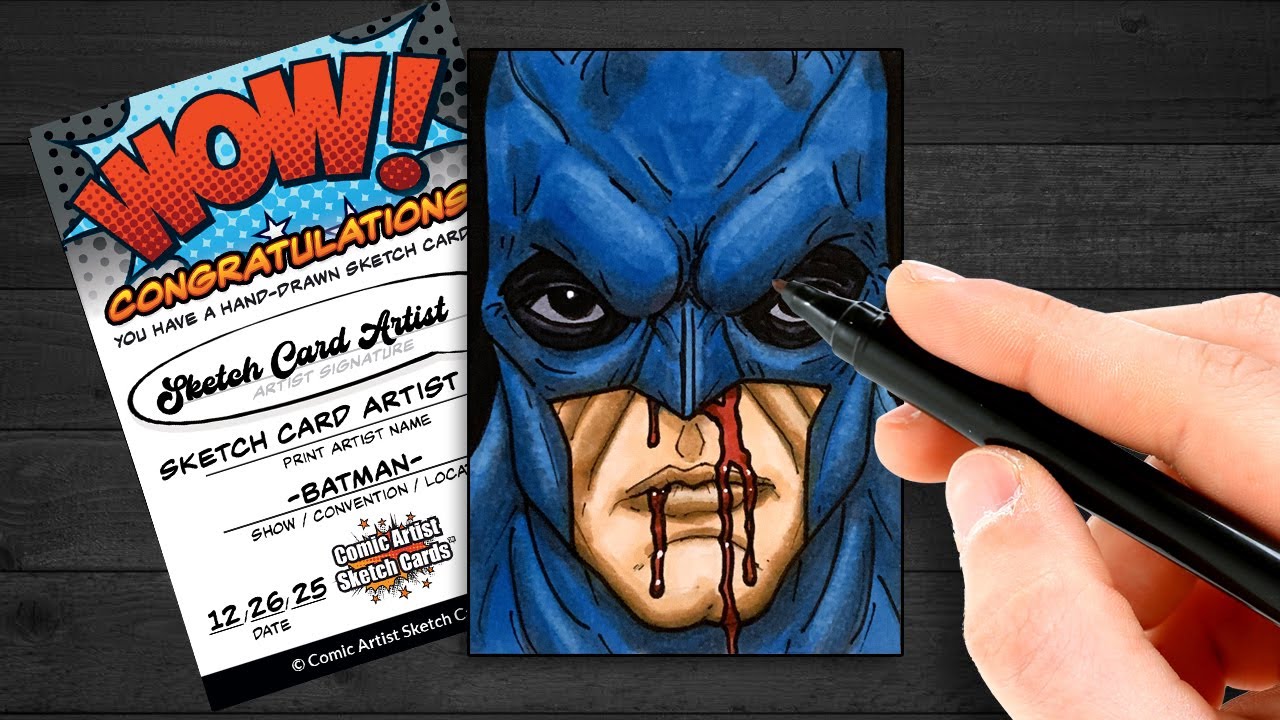 Turning a Blank Card into a Dark Knight Batman Sketch Card | Timelapse
