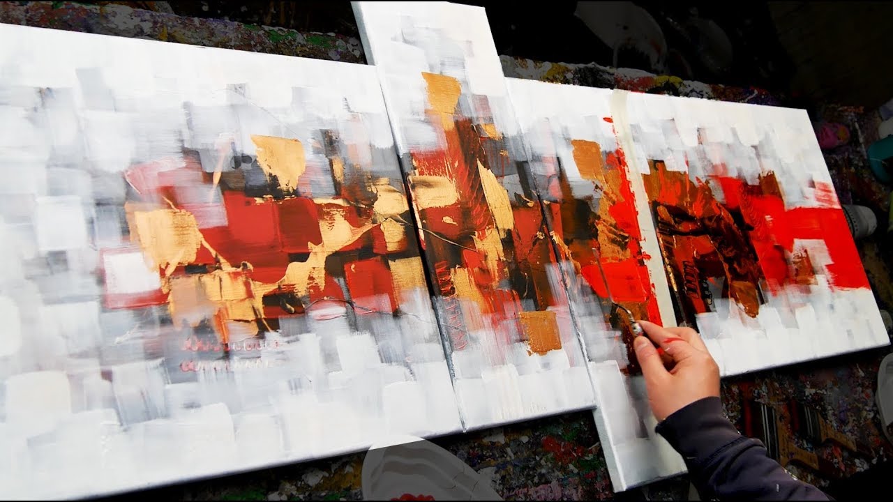 Abstract Painting Demo Acrylics using brush, knife - Intermind