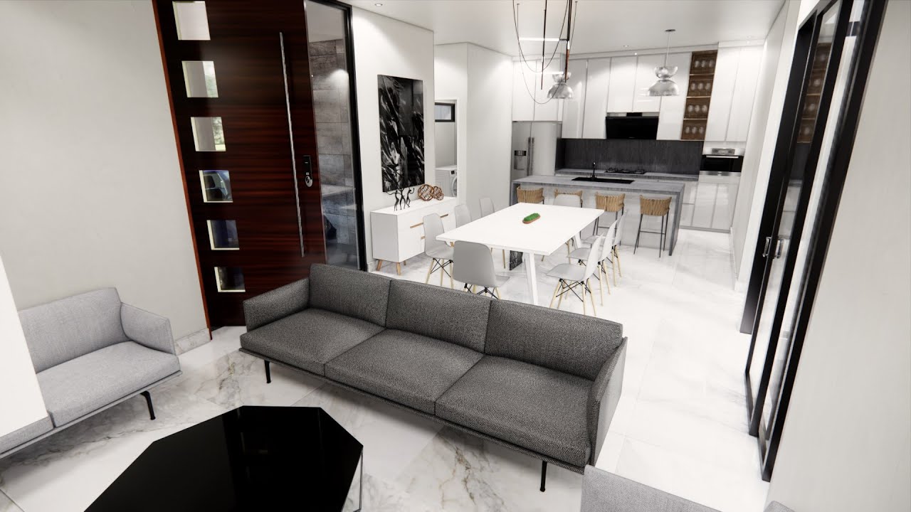 PLANO DE CASA de 1 PISO con 4 DORMITORIOS y 3 BAÑOS con JARDÍN INTERIOR ORNAMENTAL + GARAGE DOBLE