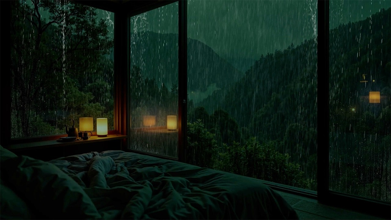 Peaceful Rainfall in a Snowy Winter Forest 🌧️ (No Ads) | Soothing Dark Bedroom Sounds for Deep Sleep