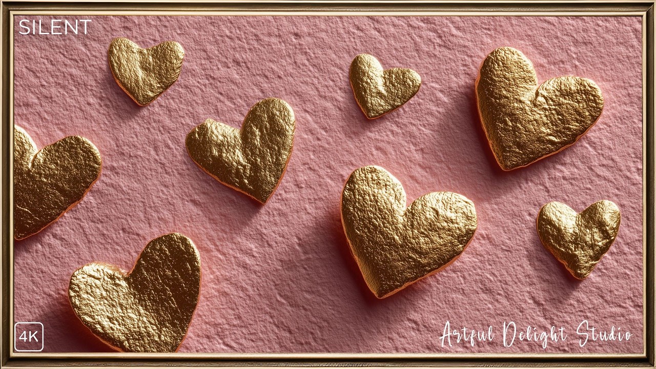 Gold Hearts | Frame TV Art 4K | TV Screensaver | Gold Frame | Silent