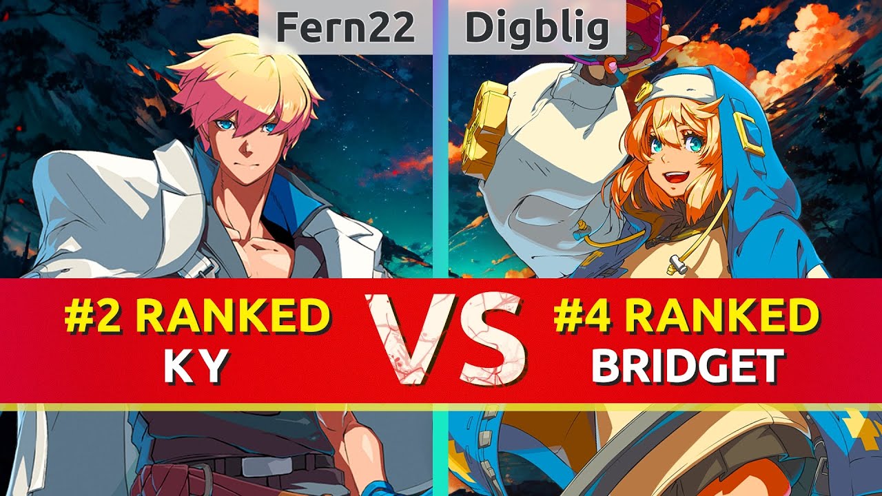 GGST ▰ Fern22 (#2 Ranked Ky) vs Digblig (#4 Ranked Bridget). High Level Gameplay