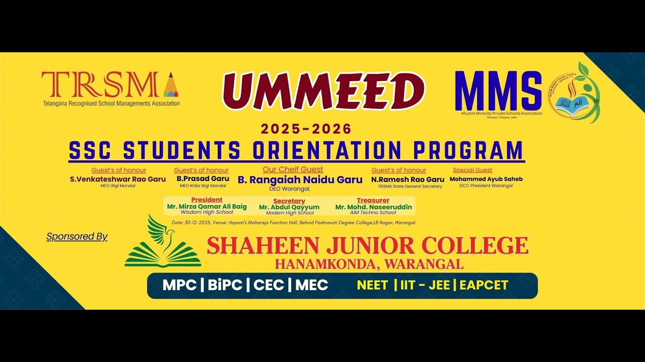 UMEED 2025–26 |MMS - TRSMA | SSC Students Orientation Program | Shaheen Junior College, Hanamkonda
