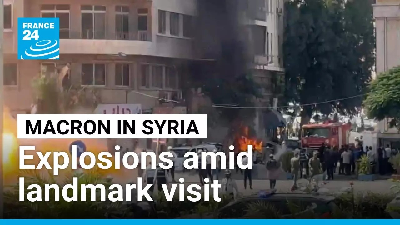Explosions heard near Macron's Damascus hotel amid high-risk, landmark visit &bull; FRANCE 24 English