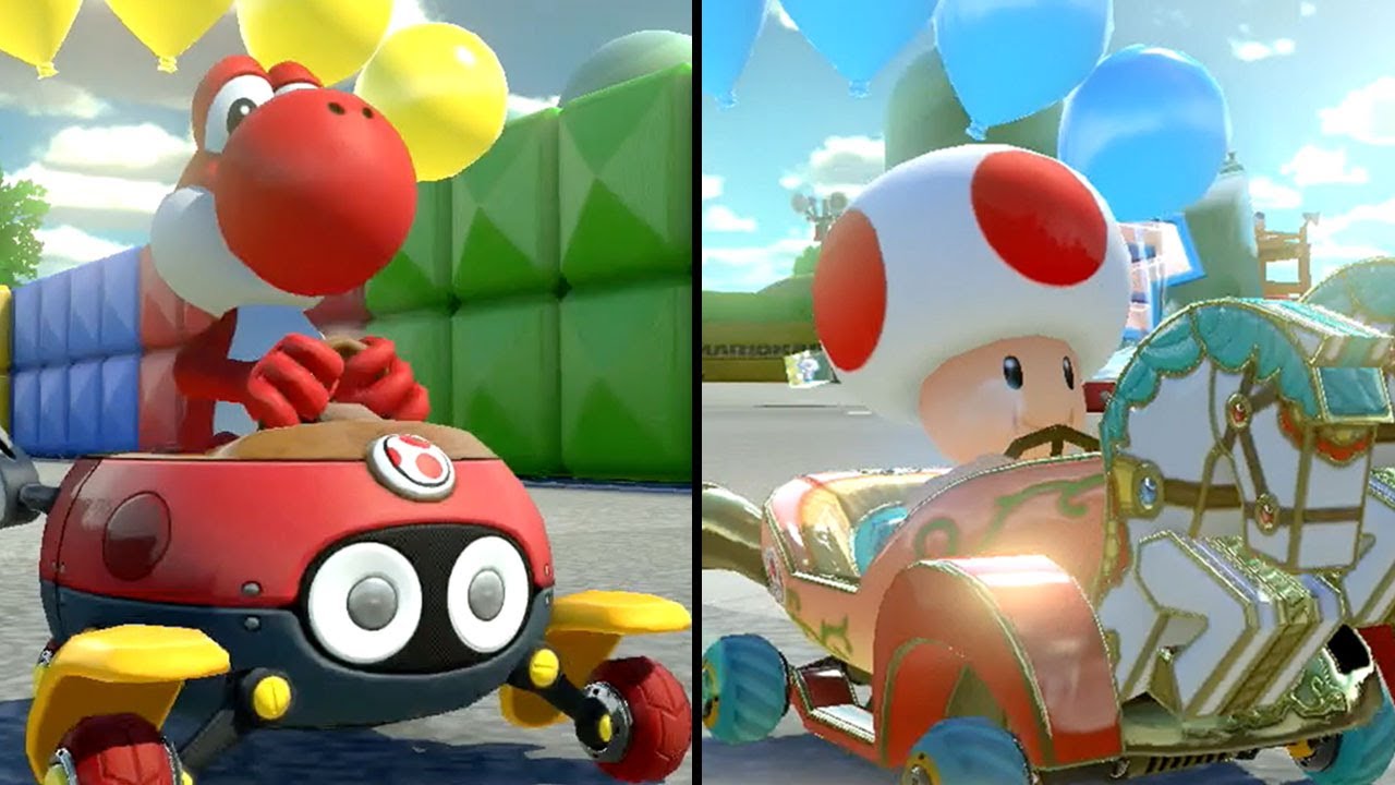 Mario Kart 8 Deluxe - Multiplayer - Balloon Battle - Red Yoshi vs Toad