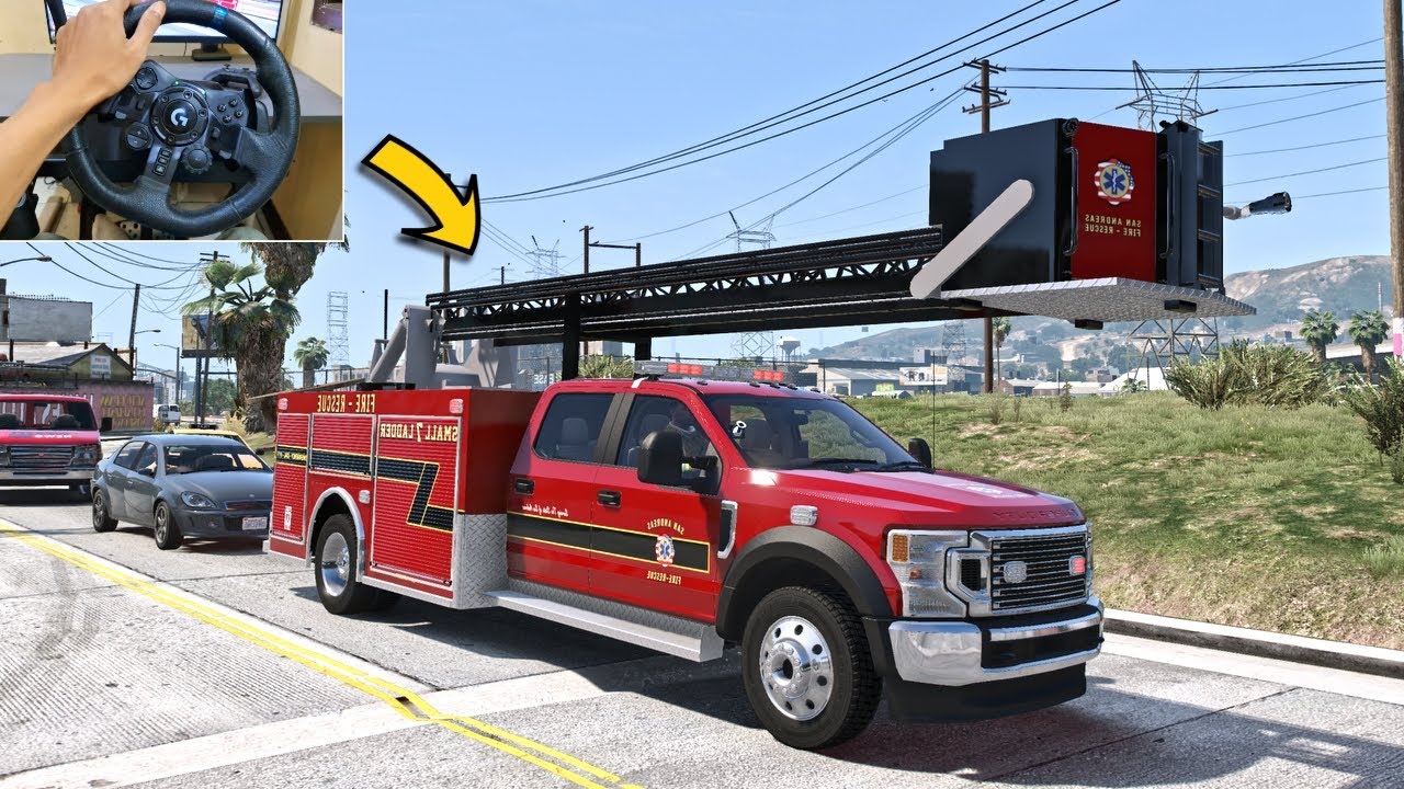 GTA 5 Playing as Firefighter Driving Small Ladder Truck - Steering Wheel Gameplay