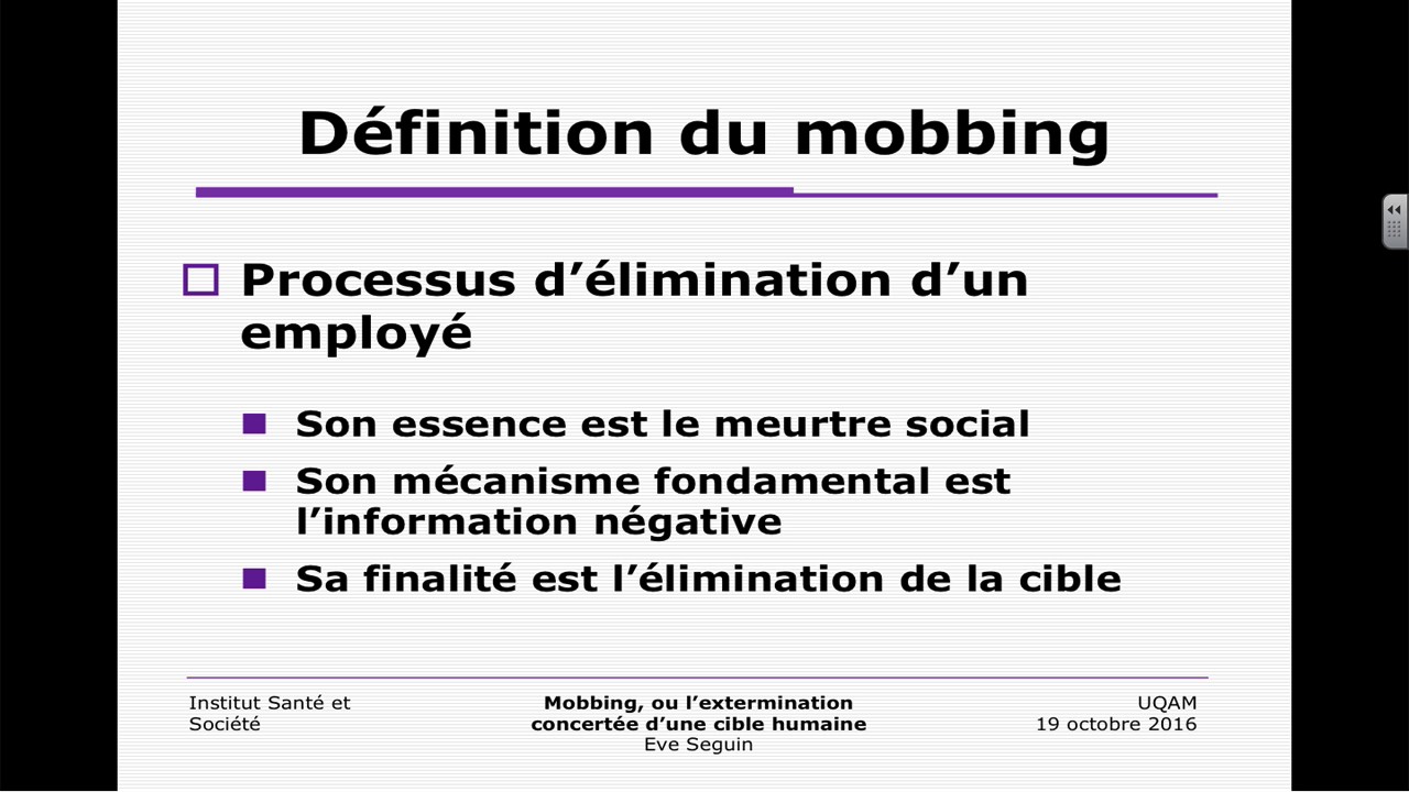 UQAM.tv | ISS: Mobbing, ou l’extermination concertée d’une cible humaine.