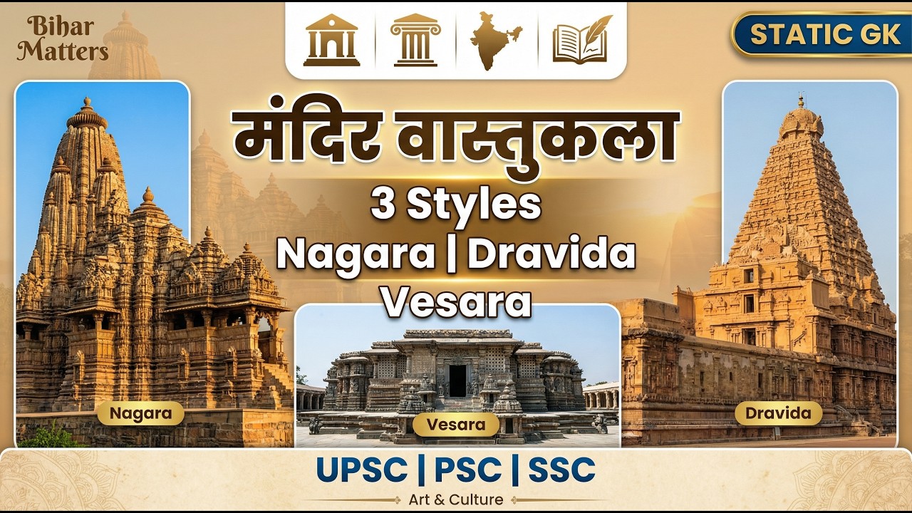 Indian Temple Architecture | Nagara, Dravida & Vesara (Art & Culture) for UPSC BPSC BSSC TRE & SI