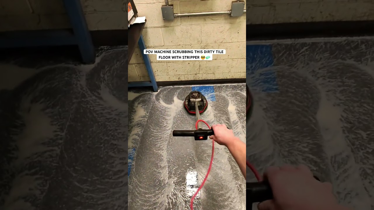 POV machine scrubbing this dirty industrial lab tile floor with oreck orbiter 🧼🧽 #clean #cleaning