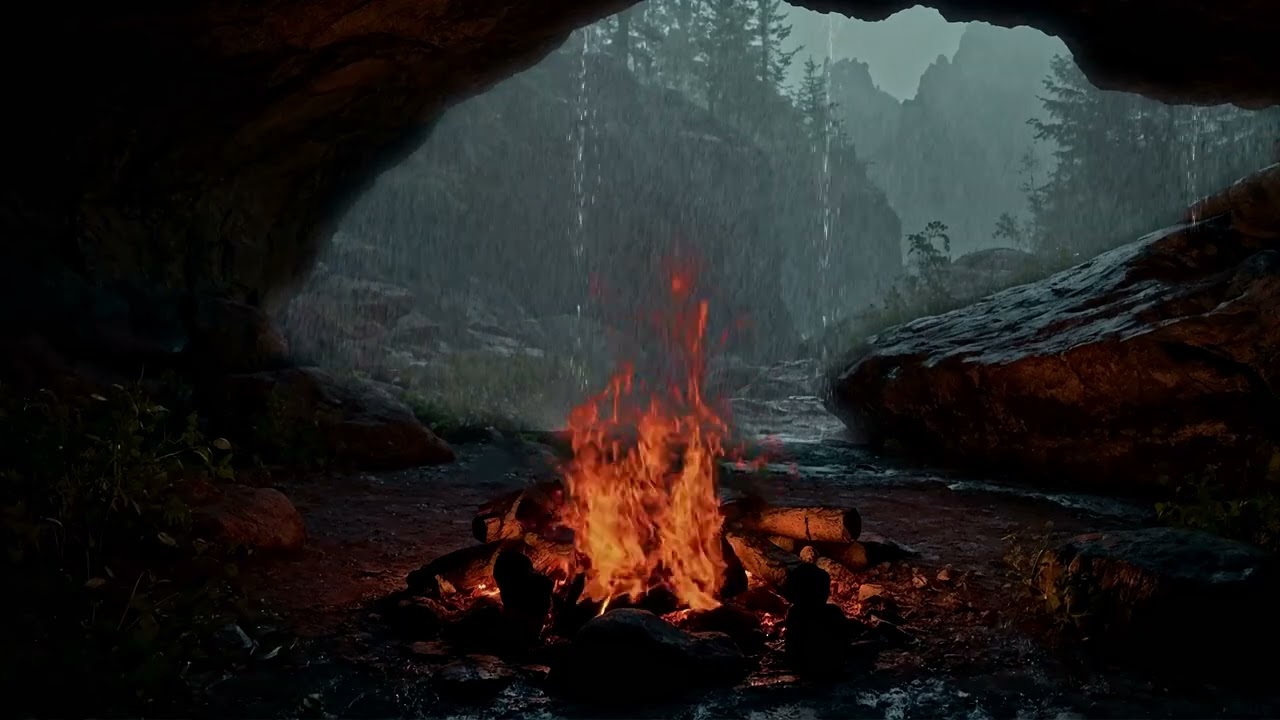 Thunderstorm and Fire Sounds in a Cave | Sleep Instantly and Relieve Mental Stress